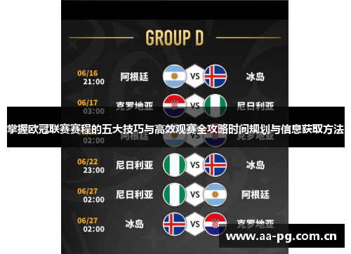 掌握欧冠联赛赛程的五大技巧与高效观赛全攻略时间规划与信息获取方法 掌握欧冠联赛赛程的五大技巧与高效观赛全攻略时间规划与信息获取方法